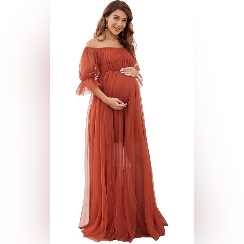 Rust Orange Maternity Maxi Dress